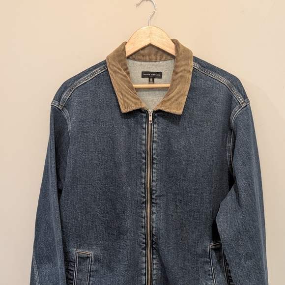 Silver Jeans Other - Silver Jeans Men's Blue Denim Zip Jacket with Tan Corduroy Collar